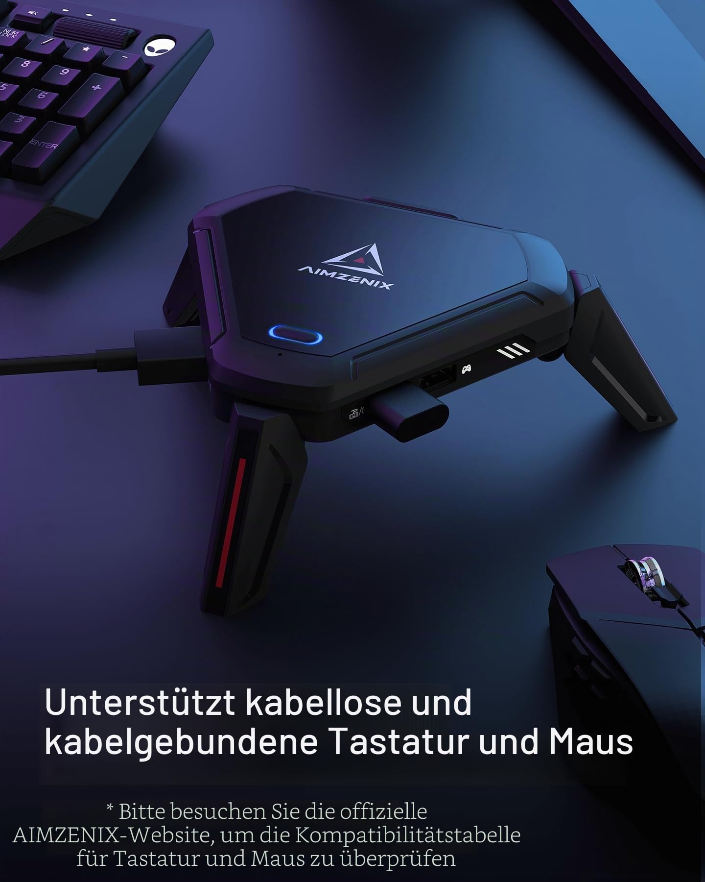 AIMZENIX Monster Emulator-Adapter für PS5, PS4, PS3, Xbox ONE, Xbox 360, Xbox Series X/S, Nintendo Switch, PC, Videospiel-Controller mit Netzwerkanschluss für PS5, mit 3,5-mm-Audio-Buchse