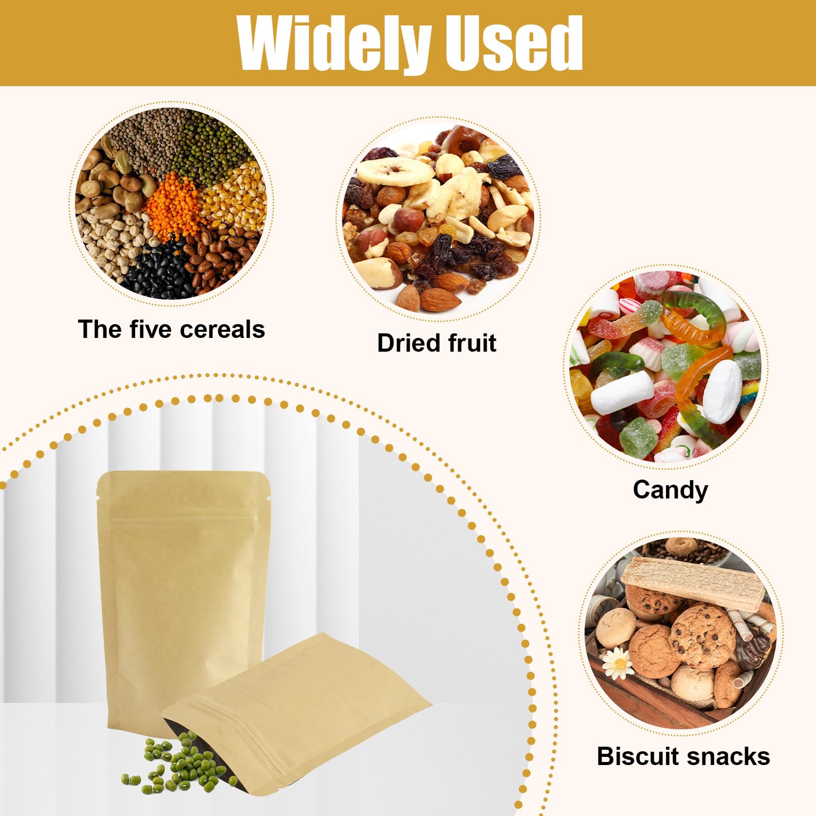50PCS Sachet Kraft Alimentaire 14x9cm, Pochette Kraft Noel Emballage Alimentaire Avec Fermeture Éclair Et Doublure En Feuille D’aluminium Pochettes Refermables Pour Noix Grains De Café Feuilles