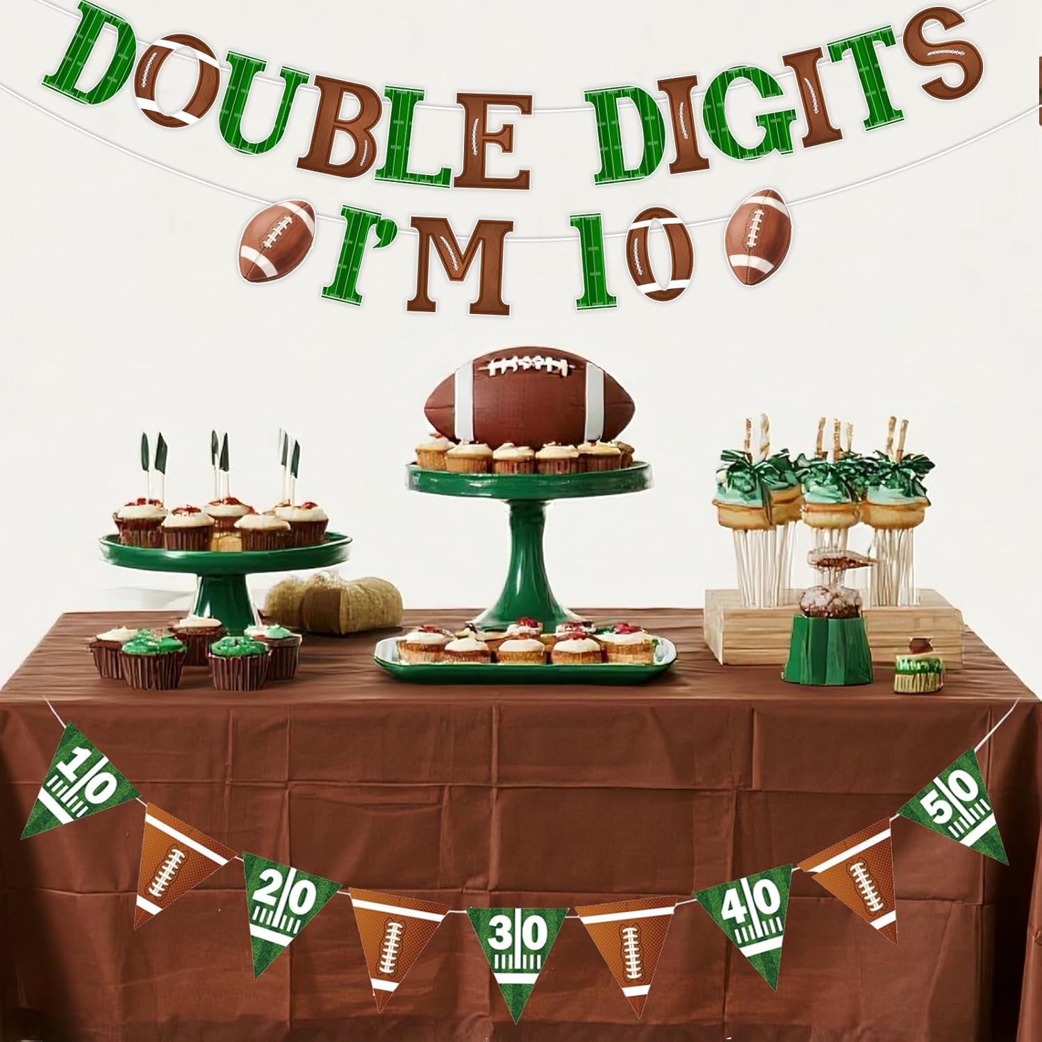 Football 10th Birthday Party Decorations, Double Digits Happy Tenth Birthday Banner, Sport Themed Banner, Sport Football Party Supplies for Ten- Year-Old Boys Girls