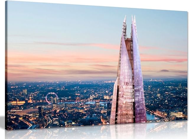 London Skyline Sunset And The Shard Canvas Wall Art Picture Print (18x12in)