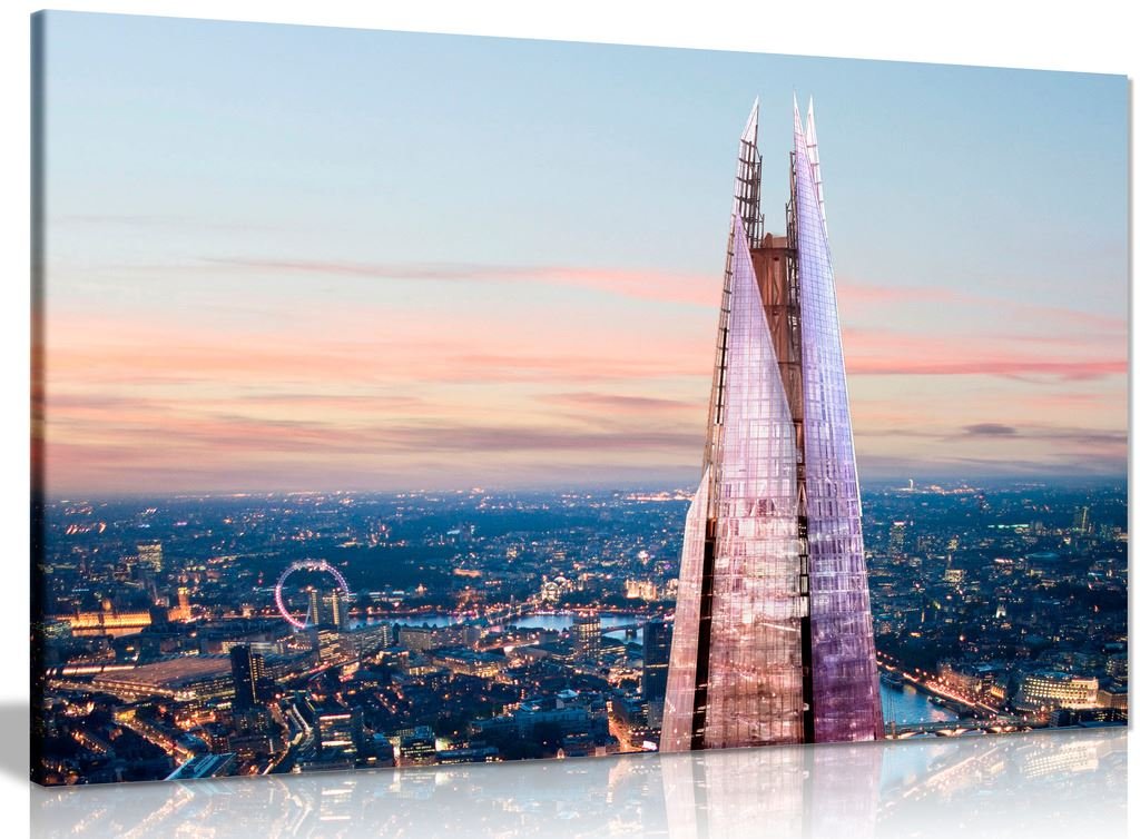 Panther Print London Skyline Sunset And The Shard Canvas Wall Art Picture Print (36X24in)