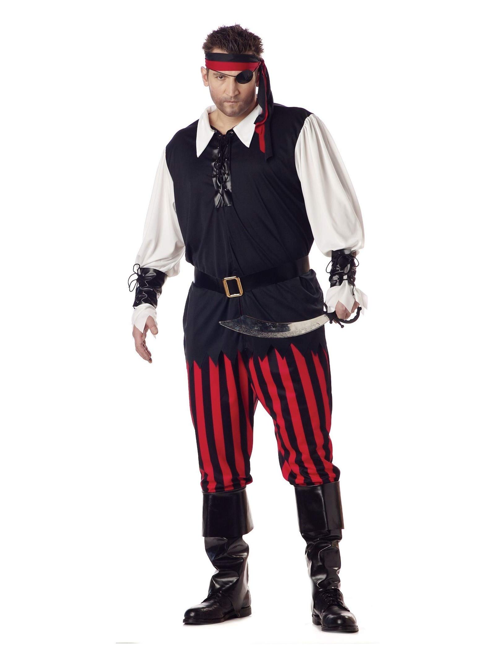 Men's Plus Size Cutthroat Pirate Costume,White/Black/Red, (48-52)