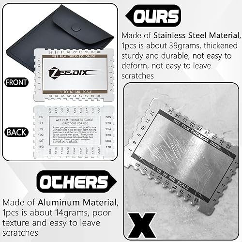 Miniatura 12 de ZeeDix Calibre de espesor de hoja de metal portátil - Herramienta de inspección de tamaño plateado de acero inoxidable Hojas de metal Medidor