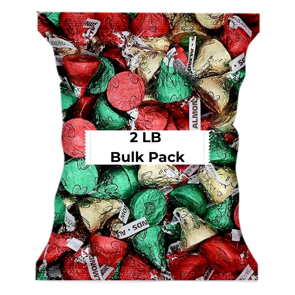 Candykrave Hershey'ss Festive Kisses Chocolate candy - 3LB (300 pcs) Bulk christmas chocolate Candy - Delicious Red, Green & Silver Foil Bulk individually wrapped Chocolate candy for Christmas
