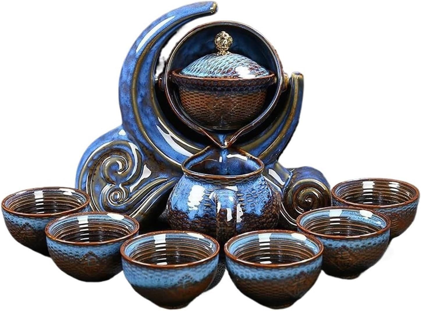 6-filiżankowy ceramiczny obrotowy zestaw do herbaty Kungfu, zaparzacz do herbaty liściastej, zaparzacz do herbaty liściastej, szklany czajniczek, zestawy do herbaty dla dorosłych, zaparzacz do herba