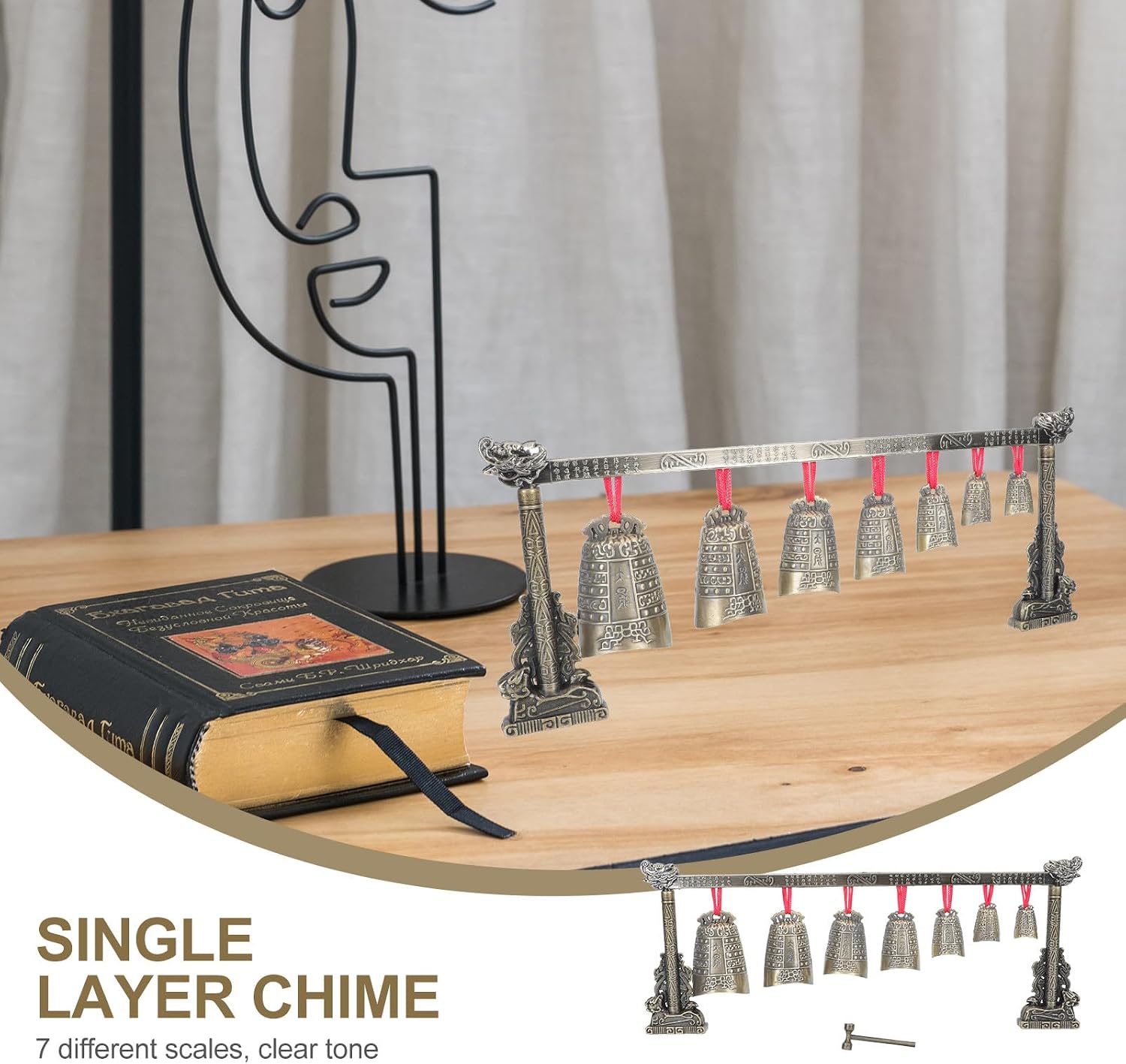 KESYOO Chinese Antique Percussion Bells Metal Decorative Bells Desktop Single Layer Vintage Chime Instrument for Indoor Decoration and Festival Gift