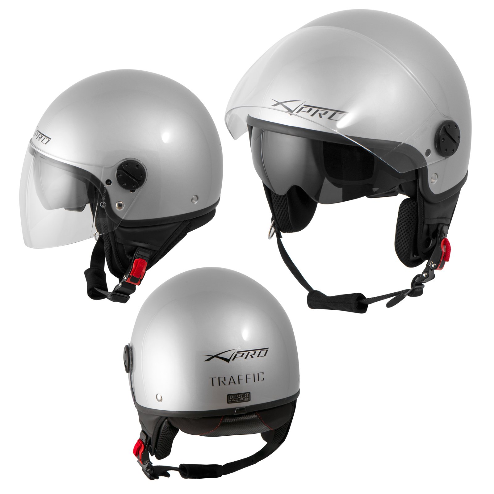 Otwarty kask typu jet, motocykl, skuter, podwójny daszek, wewnętrzna osłona przeciwsłoneczna, A-pro ECE 22-06