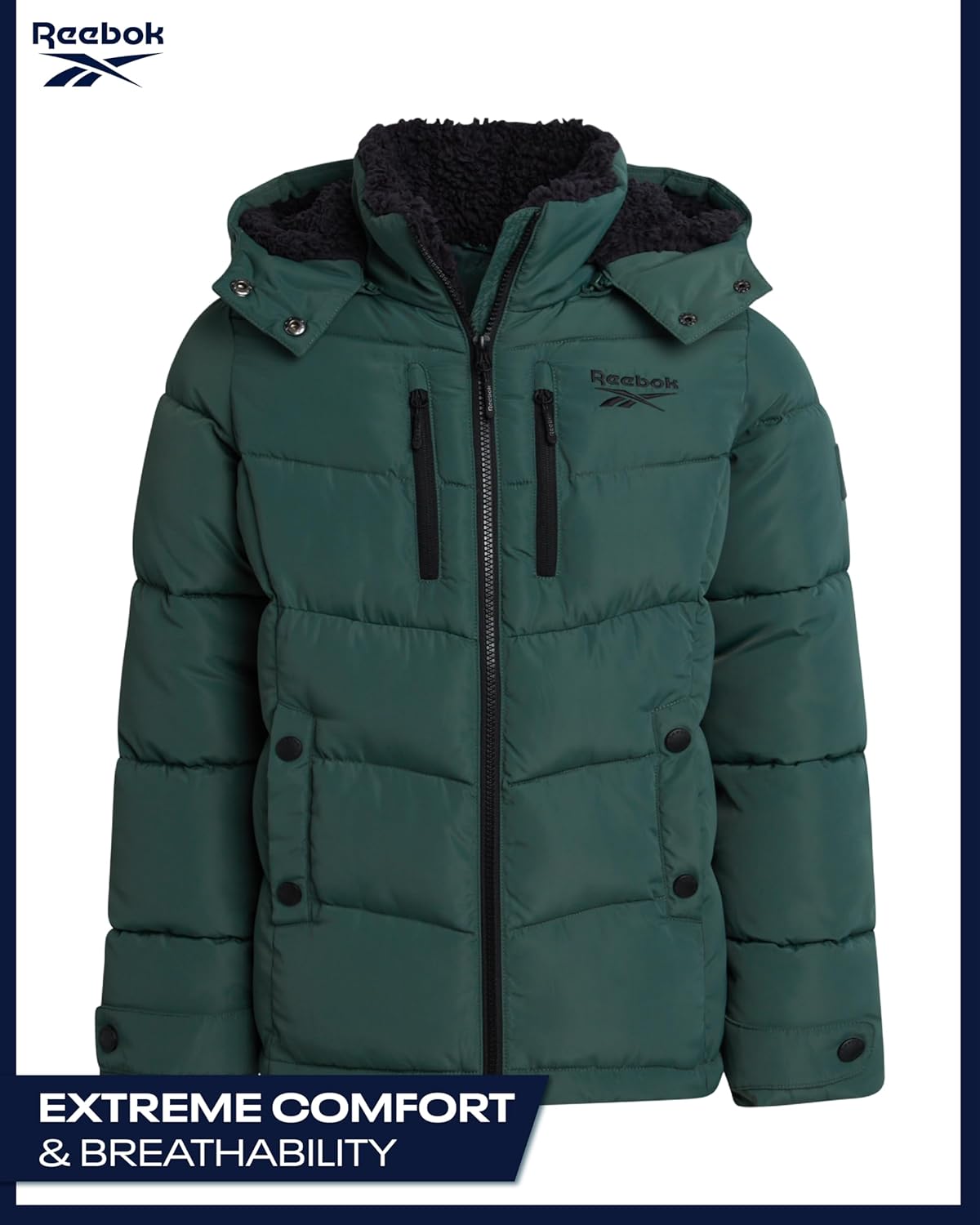 Reebok Girls Winter Coat - Heavyweight Quilted Girls Jacket Zip Up Weather Resistant Puffer Kids Winter Coat with Pockets - Image 4