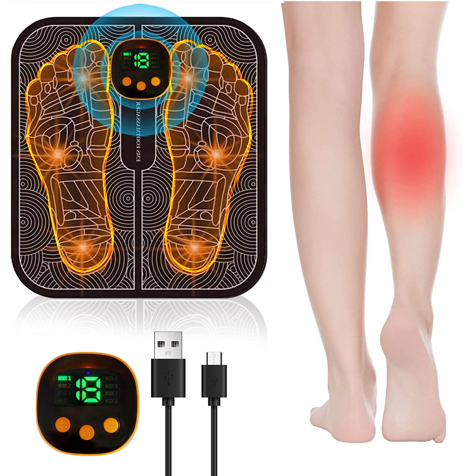 EMS Foot Massager,Folding Portable Feet Massage Machine,Electronic Muscle Stimulatior Massage Mat,8 Modes 19 Intensities Relax Muscles