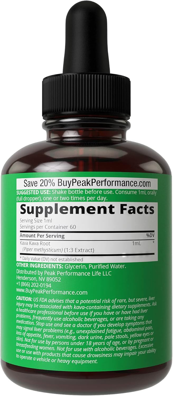 Kava Kava Root Extract Calming Liquid Drops More Concentrated - 1:3 Kava Extraction Ratio. Vegan Supplement Aid For Relaxation, Stress Relief, Natural Sleep. Sugar Free Gluten Free USA Tested Tincture : Health & Household