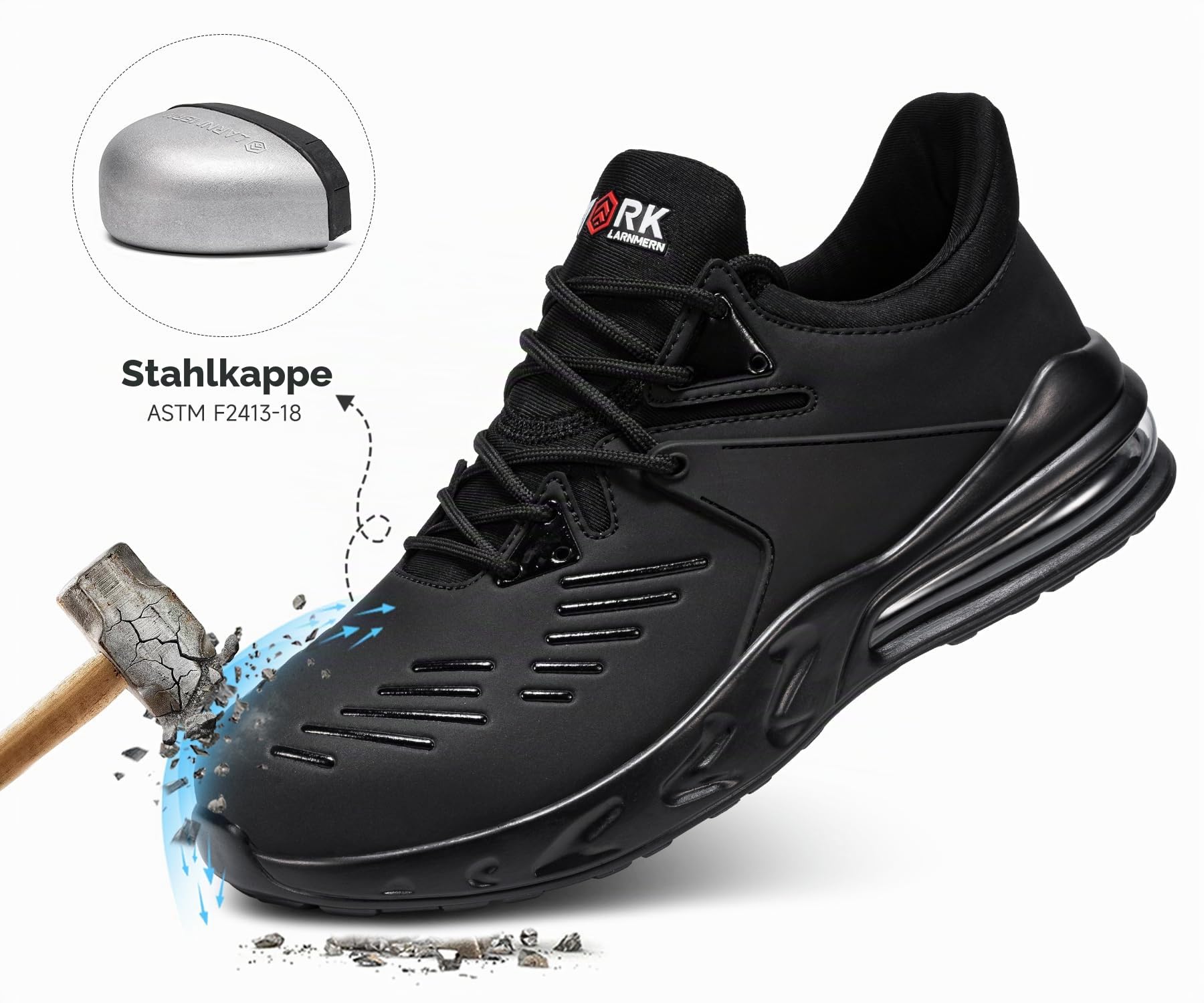 LARNMERN Wasserdichte Schuhe mit Stahlkappe für Damen, rutschfest, bequem, unzerstörbare Konstruktion, Lebensmittel-Service, Chef-Sneaker
