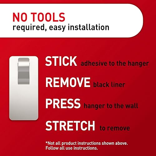 Miniatura 8 de Command Ganchos para barra de cortina de níquel satinado de 10 libras, 2 ganchos y 4 tiras, sin perforación, decoraciones navideñas, usar con