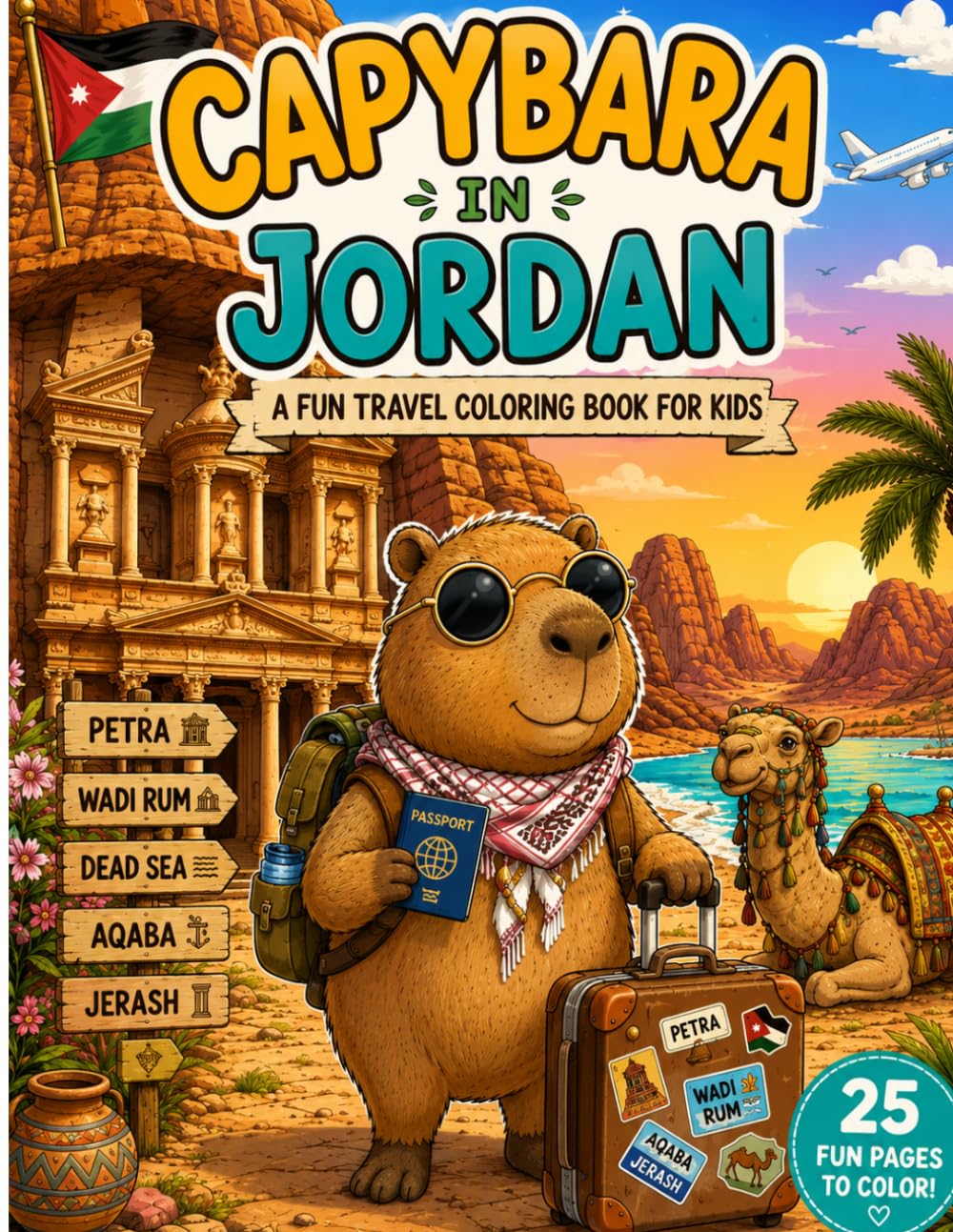 Capybara in Jordan: A Fun Travel Coloring Book for Kids (Capybara Around the World)
