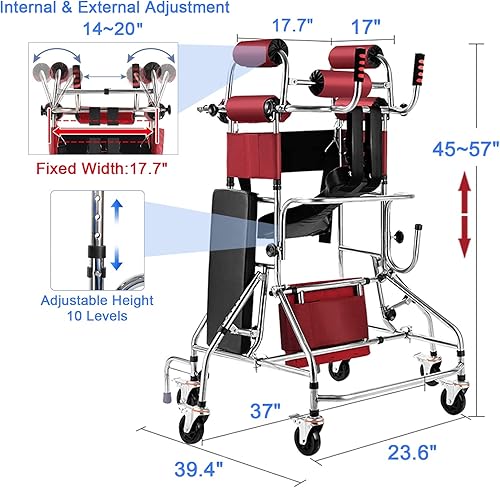 Miniatura 2 de Andadores verticales con ruedas para personas mayores, ejercitador de rehabilitación de caminata hemipléjica con asiento acolchado extra ancho,