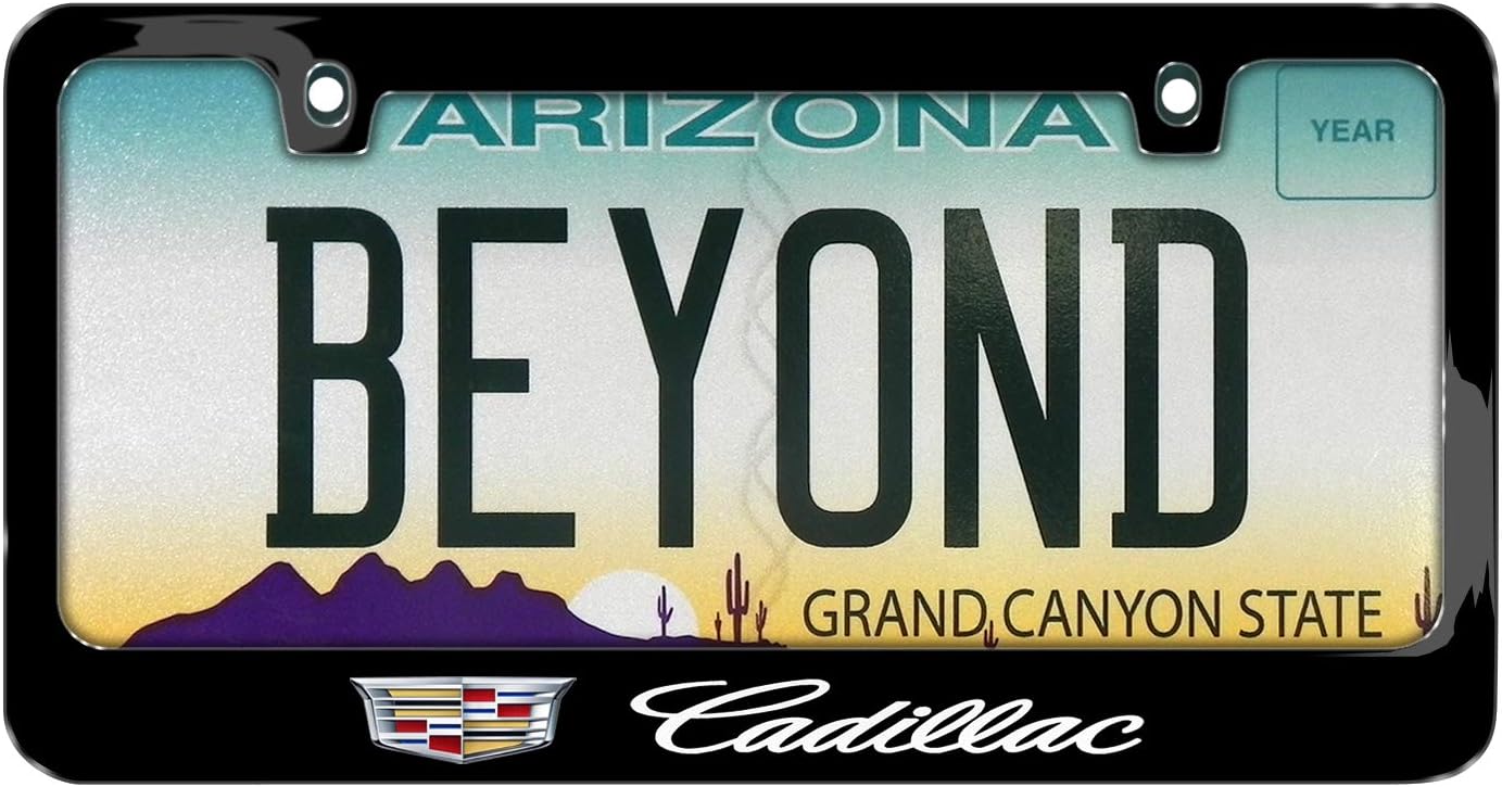 iPick Image Made for Cadillac Crest Logo in Full-Color Black Metal License Plate Frame