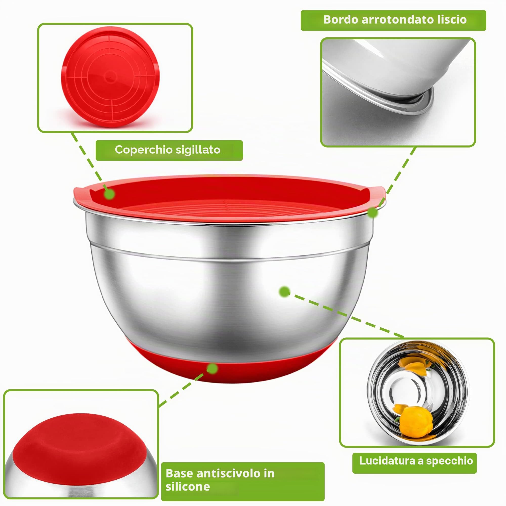 TEAMFAR Set di 7 Ciotole in Acciaio Inox