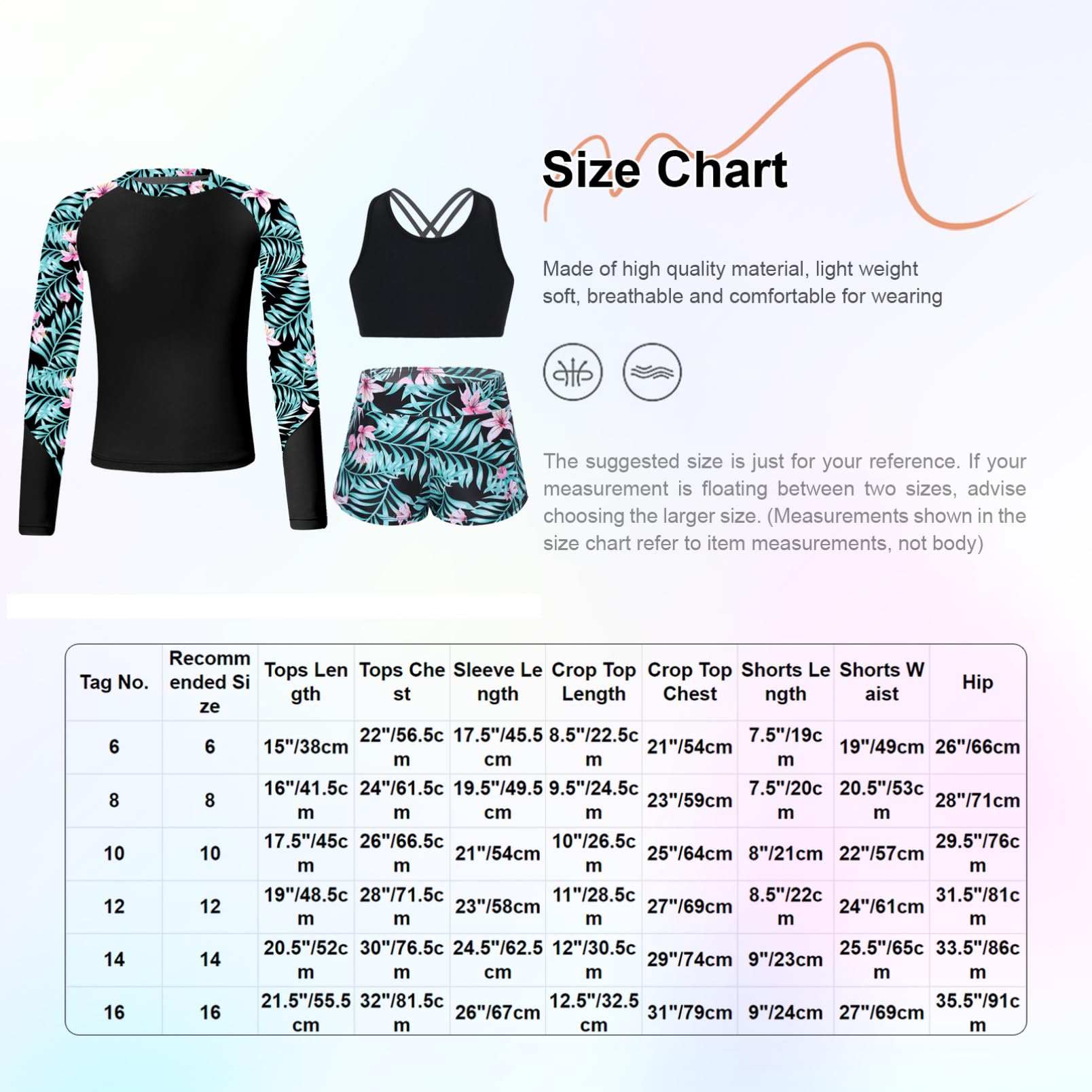 dPois Anti UV Enfant Fille Maillot de Bain 3 Pièces T-Shirt Rashguard Manche Longue Débardeur Short de Plage Sport Natation Tankini Ado Vacances 7-16 Ans