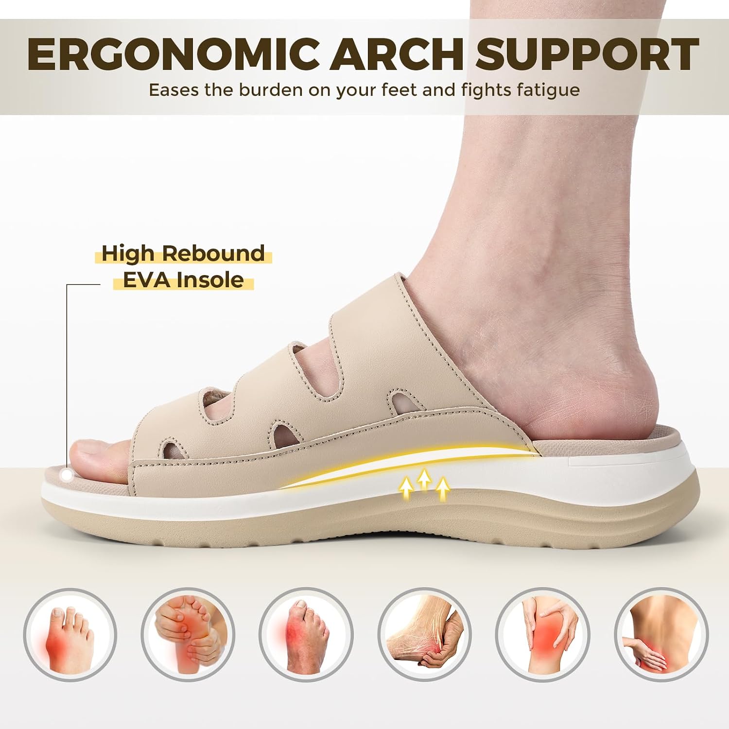 FitVille Women's Wide Slides Sandals with Arch Support, Comfortable Summer Flats Sandals for Beach Vacation Walking Travel image 4