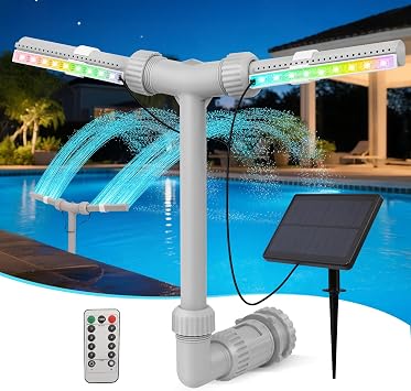 Solar Pool Fountain with Lights - Dual Spray Water Fountains for Above Ground/Inground Pools, High-Pressure Waterfall & Pool Sprinkler Fountain Accessories