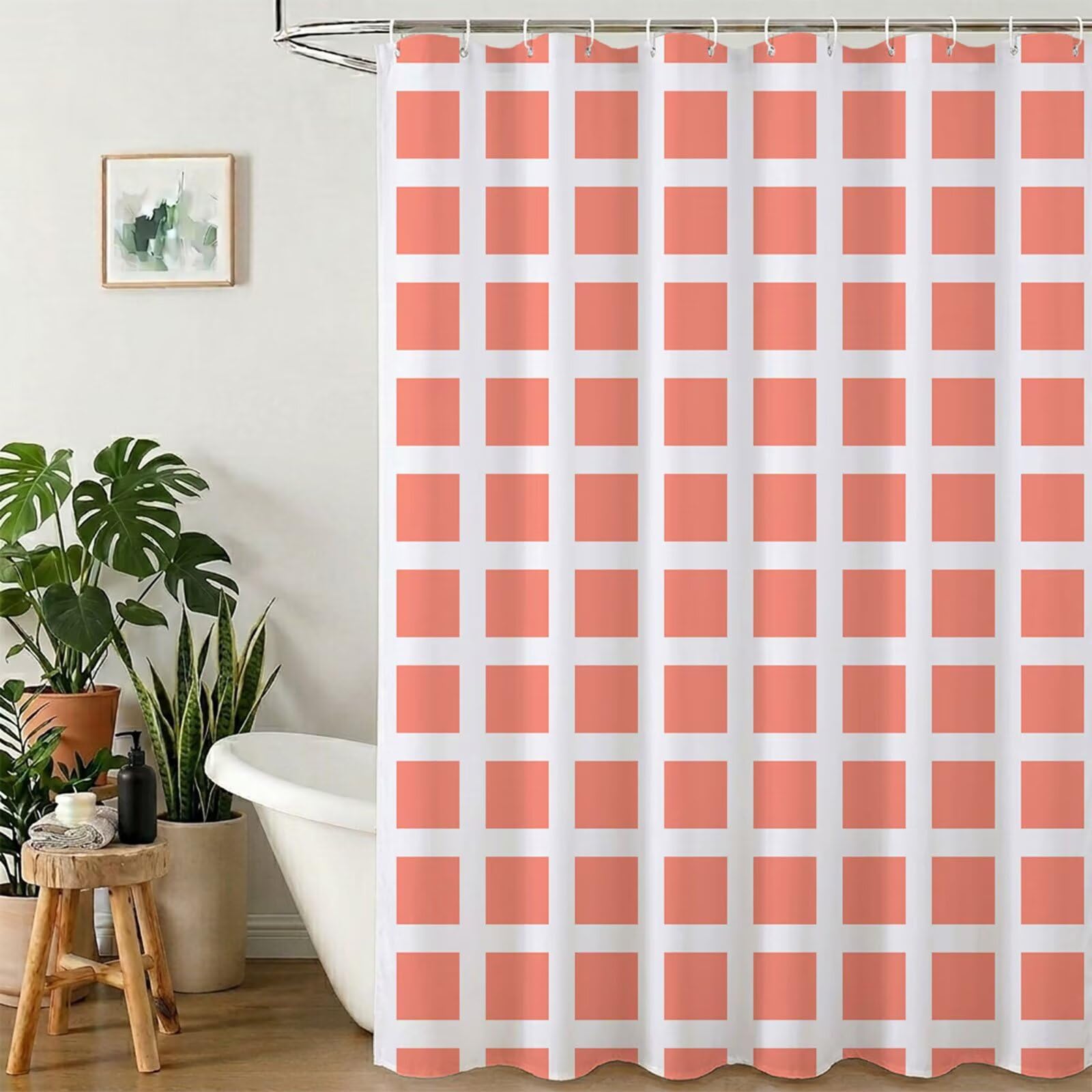 Rideau de douche anti-moisissure orange fini le tissu qui colle avec l'ourlet lesté