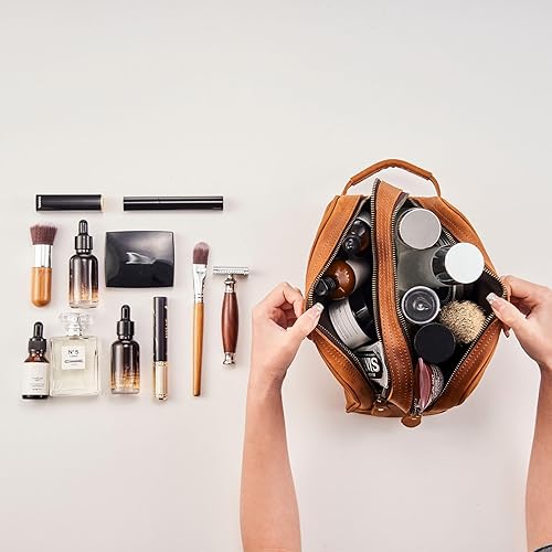 Miniatura 3 de Neceser para hombres y mujeres, de cuero de grano completo, hecho a mano, vintage, kit de viaje, neceser de cuero, bolsa de viaje grande, bolsa de