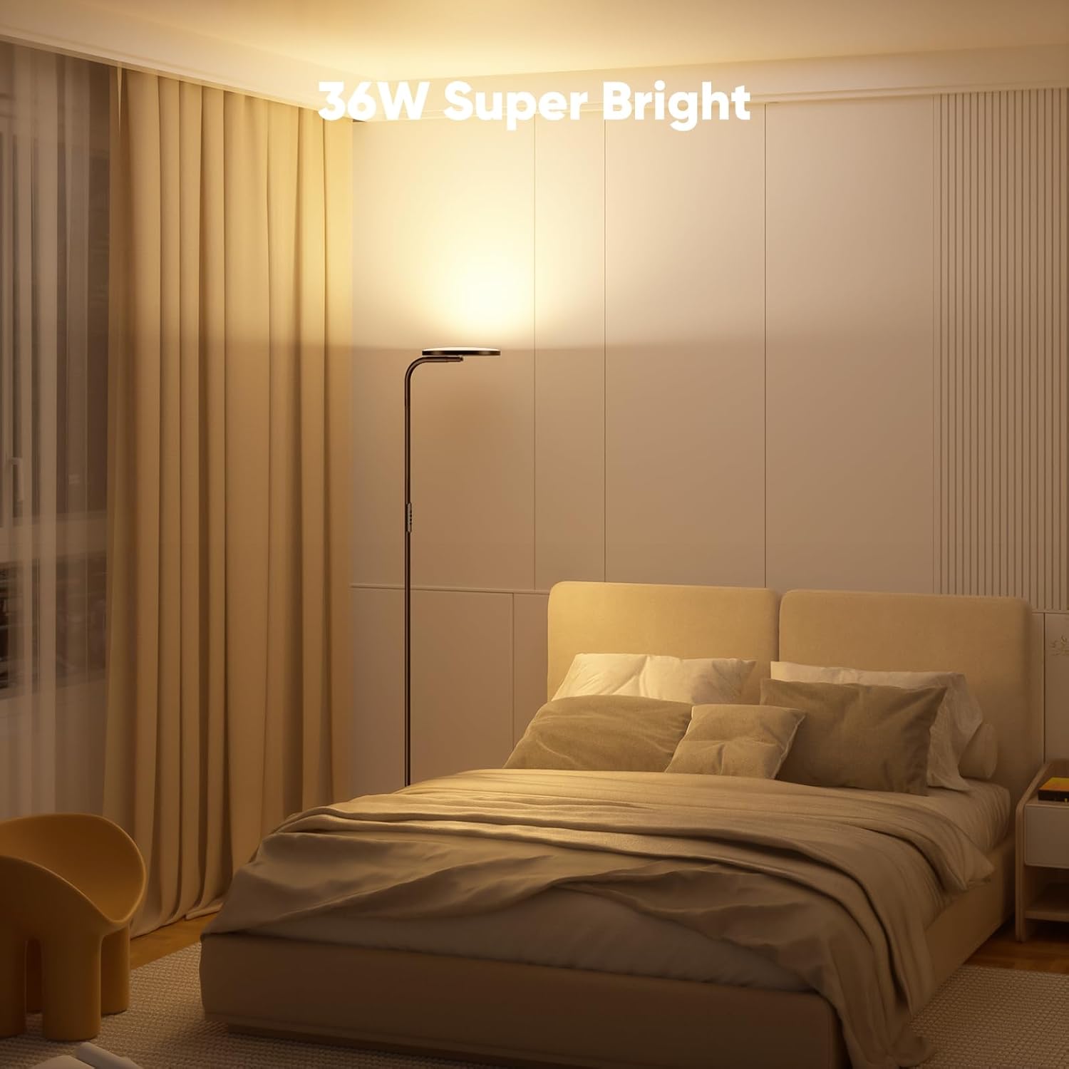 SIBRILLE 36W LED Floor Lamp, Super Bright Standing Lamp, Modern Stepless Dimmable Torchiere Tall Lamp with Remote Control, 350°Rotating Head Reading Floor Lamp for Living Room, Bedroom, Office