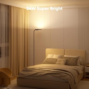 36W LED Floor Lamp, Super Bright Standing Lamp, Modern Stepless Dimmable Torchiere Tall Lamp with Remote Control, 350°Rotating Head Reading Floor Lamp for Living Room, Bedroom, Office - Brown [Energy Class F]