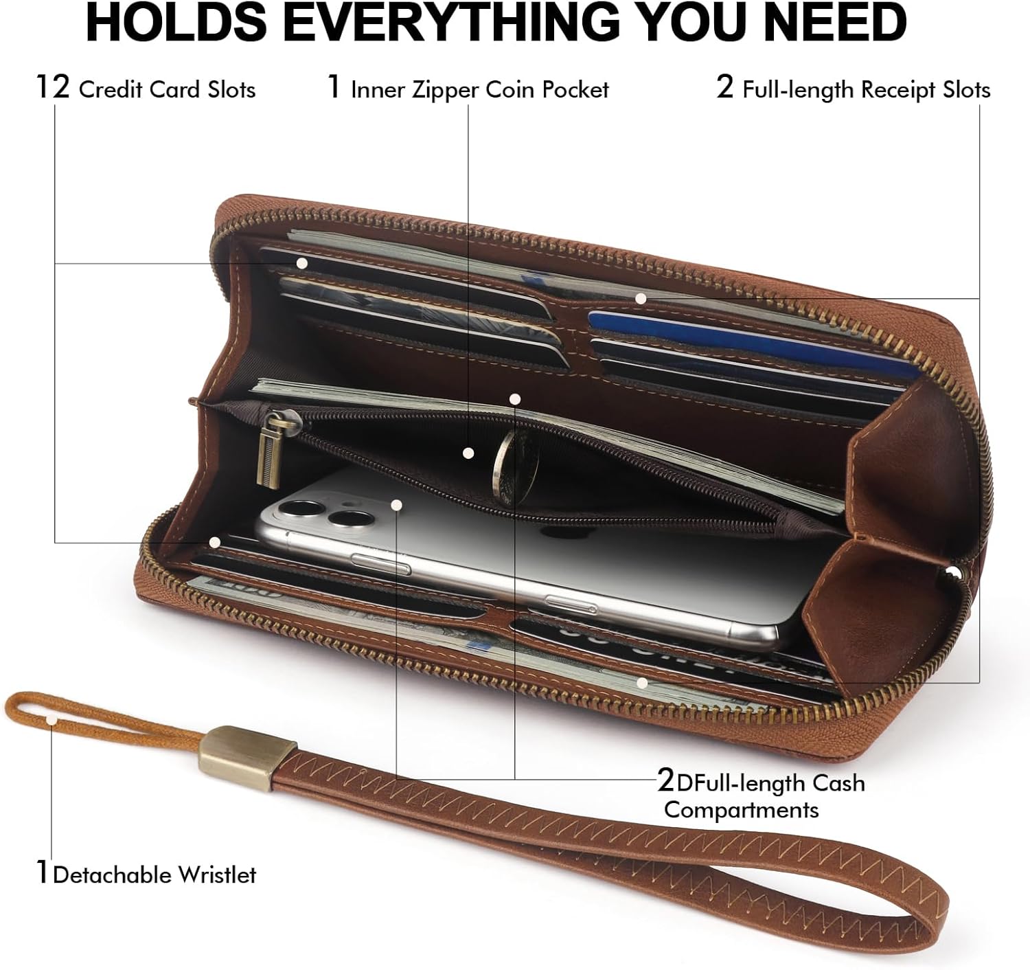 Leather Womens Wallet with Embossed Flowers,RFID Blocking Long Wallet For Women Large Capacity Wristlet With Card Holder Zip Coin Pocket(embossed brown) - Image 3