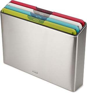 Joseph Joseph Folio Icon kesme tahtası seti, saklama kutulu, kaymaz, renk işaretli, 4 parça, büyük, paslanmaz çelik