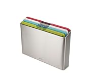 Joseph Joseph Folio Icon 4-Piece Multi Colour coded Cutting Board Set&comma; Stainless Steel Slimline case for organized Kitchen storage&comma; Silver