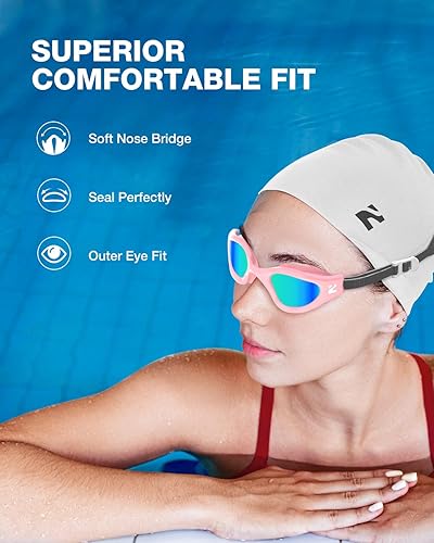 Vista 83 de ZIONOR G1 Lite - Juego de gafas de natación con gorro de natación, cómodas, antivaho para adultos, hombres y mujeres A1 (todo negro+C5 negro),A0