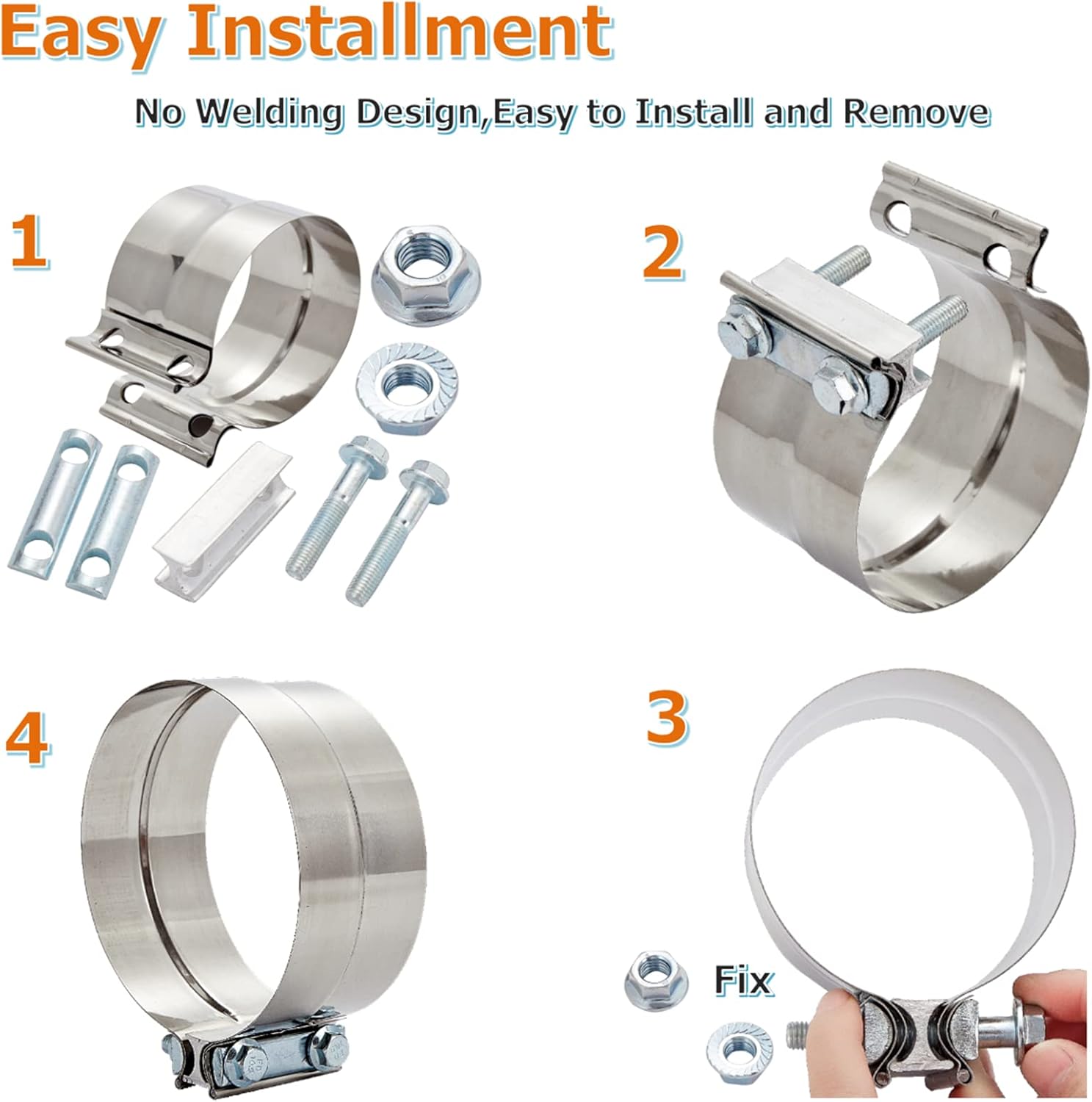6" Stainless Steel Exhaust Clamp,Universal Muffler Clamp Lap Joint,Anti-Rust&Corrosion Resistant,Band for Motorcycle,Car Exhaust System,Tube Conection,Pipe Repair,Repalcment,4Pcs