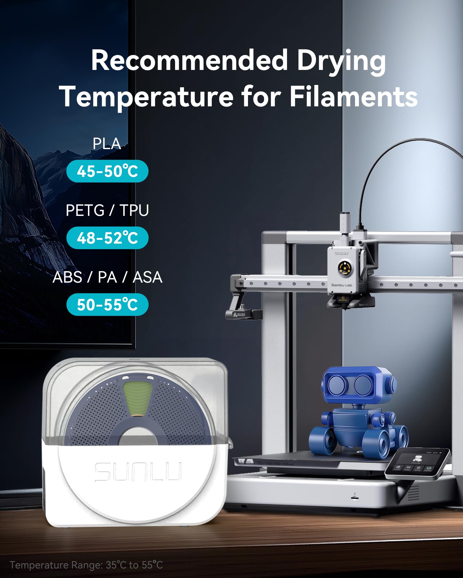 SUNLU Oficjalna Suszarka do Filamentu z Wentylatorem Cyrkulacyjnym, Pudełko do Przechowywania i Suszenia Filamentu do Drukarki 3D 1,75 2,85 3,00mm, Eliminuje Wilgoć z Filamentów, S1 Plus Biały