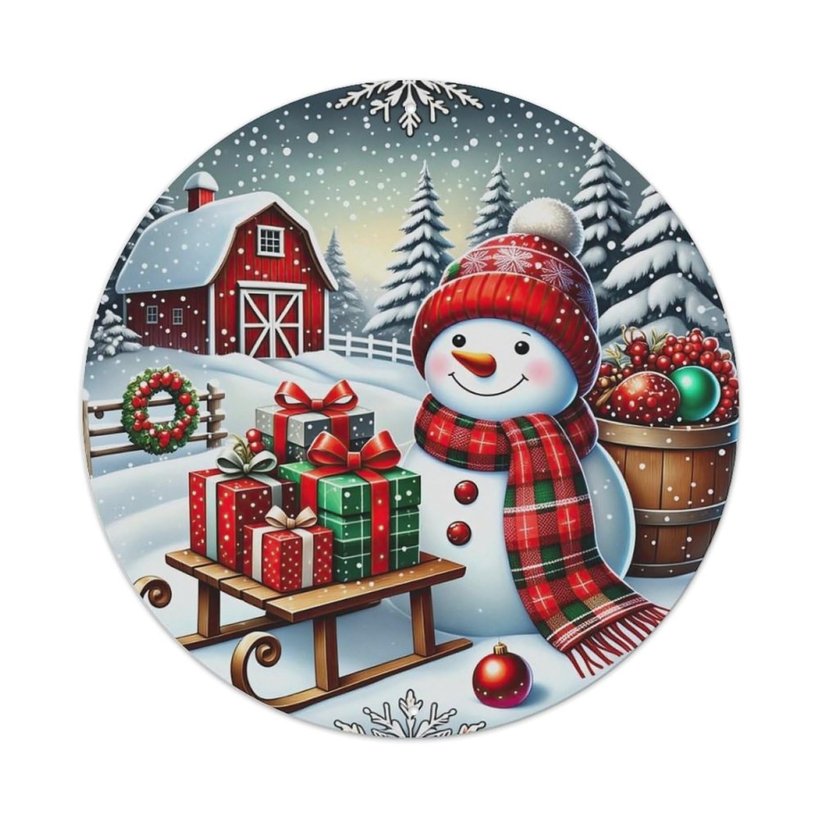 Snowman Sleigh Gifts Winter Scene Metal Tin Sign