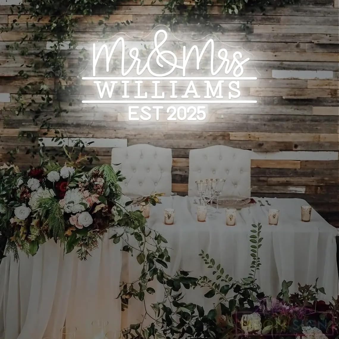 Mr and Mrs Name Neon Sign Custom Last Name LED Neon Light Home Wall Decor Wedding Engagement Party Backdrop Decoration Personalized Gifts