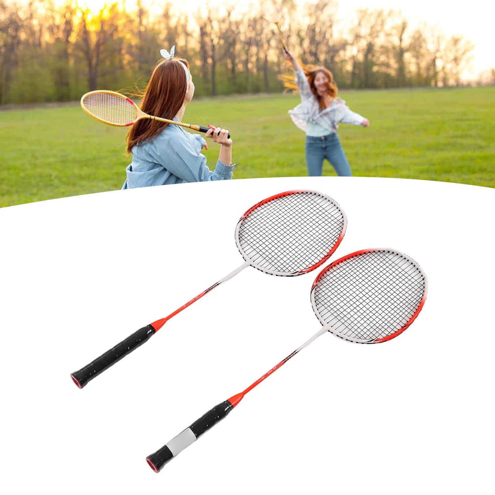 Racchette da badminton leggere in lega di carbonio per prestazioni migliorate per appassionati di sport all'aria aperta e dilettanti, 2 pezzi, arancione rosso