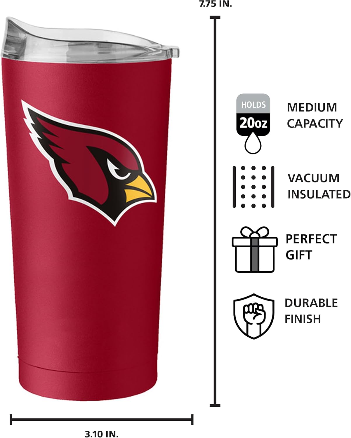 FANMATS NFL 20 oz Stainless Steel Tumbler — Powder-Coated | 20 Fluid Ounces | Vacuum Insulated | Team Color
