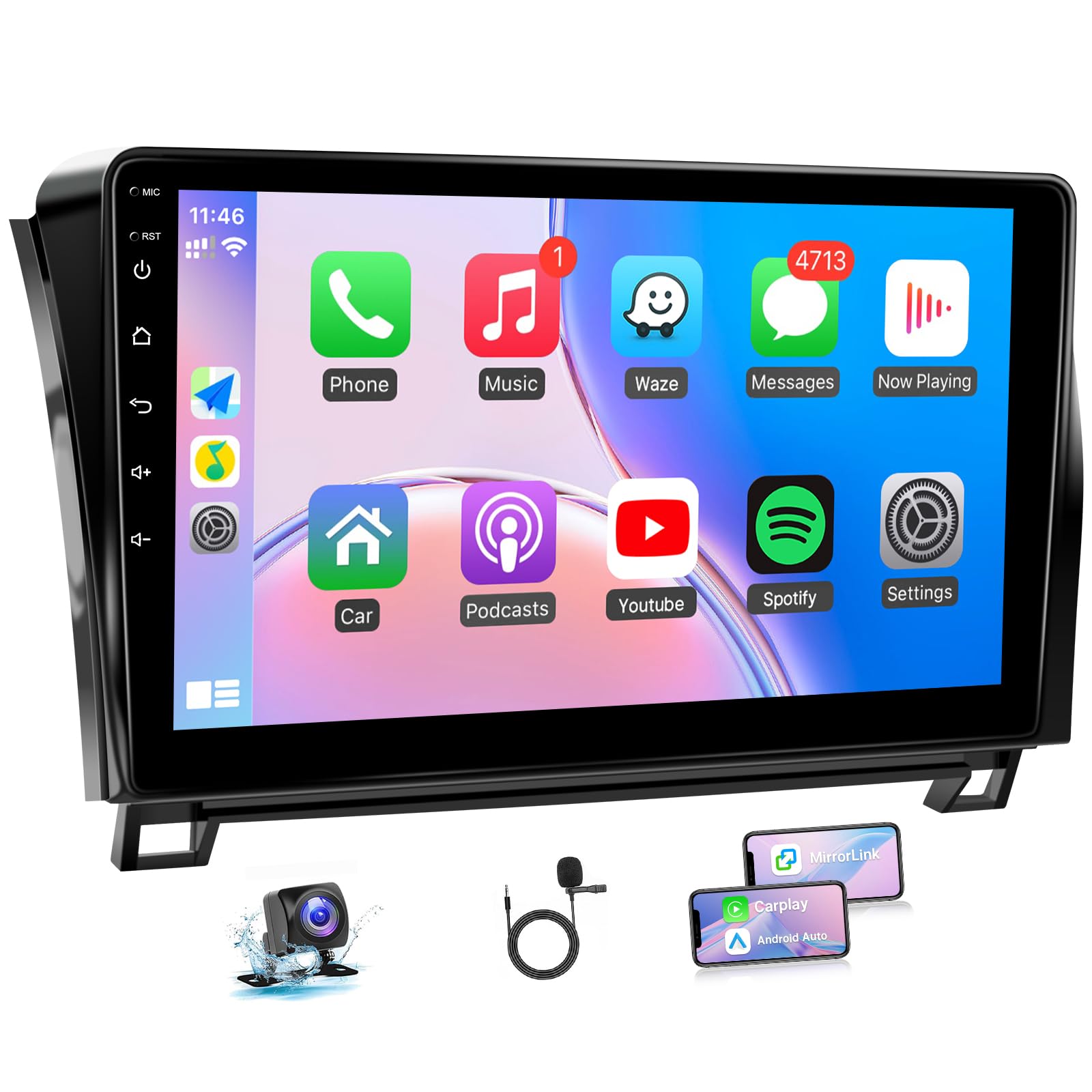 naifay android car stereo for 2007-2013 toyota tundra & 2008-2018 toyota sequoia radio, 10.1inch touch screen for tundra radio with carplay android auto bluetooth fm gps wifi camera (fit large screen)