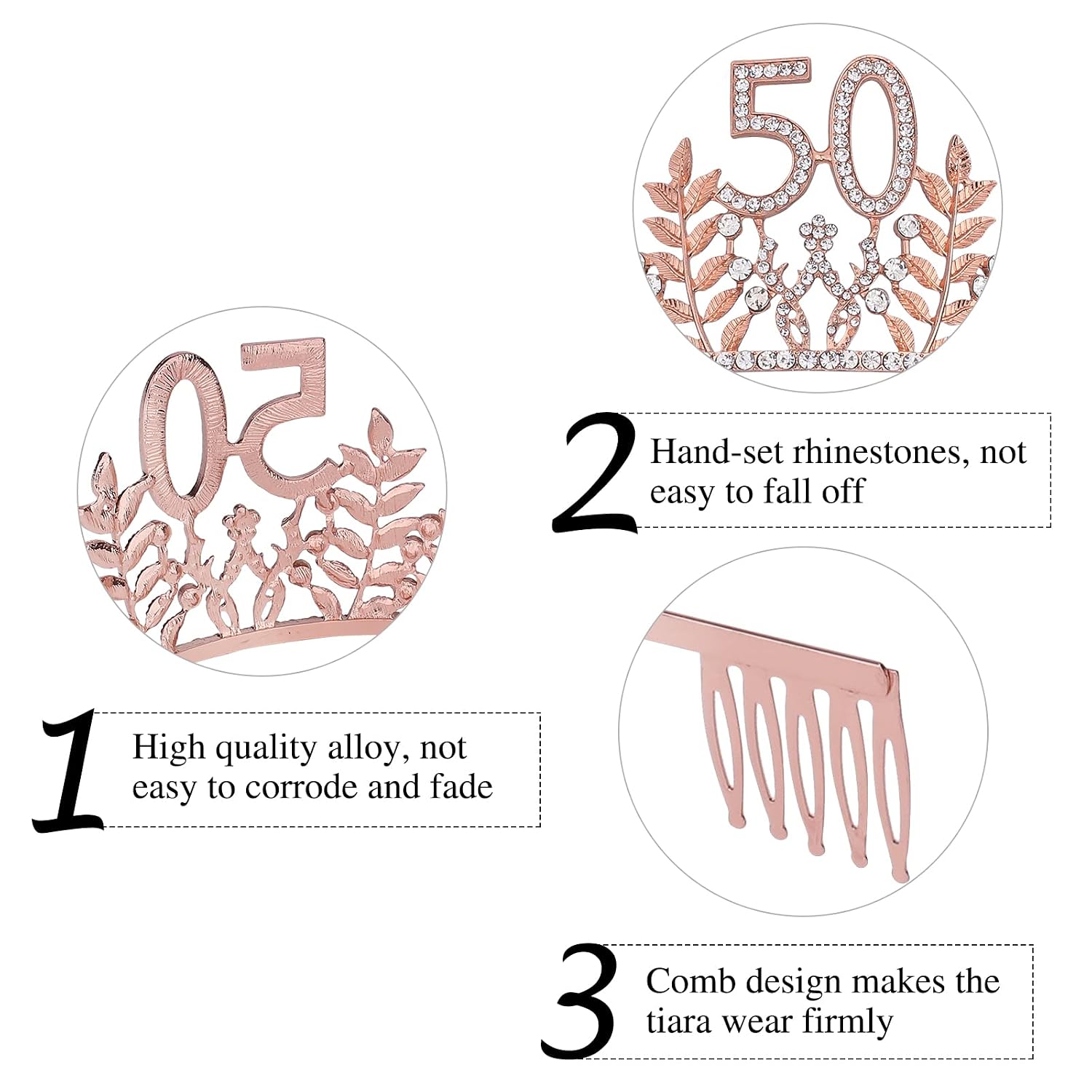 Semato 50 & Fabulous Birthday Crown and Sash Kit- 50th Birthday Gifts for Women 50th Birthday Party Supplies (rose gold)