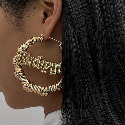 Vista 5 de Aretes de bambú para mujeres, gran set de aretes de aro de bambú, estilo hip hop de los 80 y 90, joyería para regalos de fiesta, accesorios