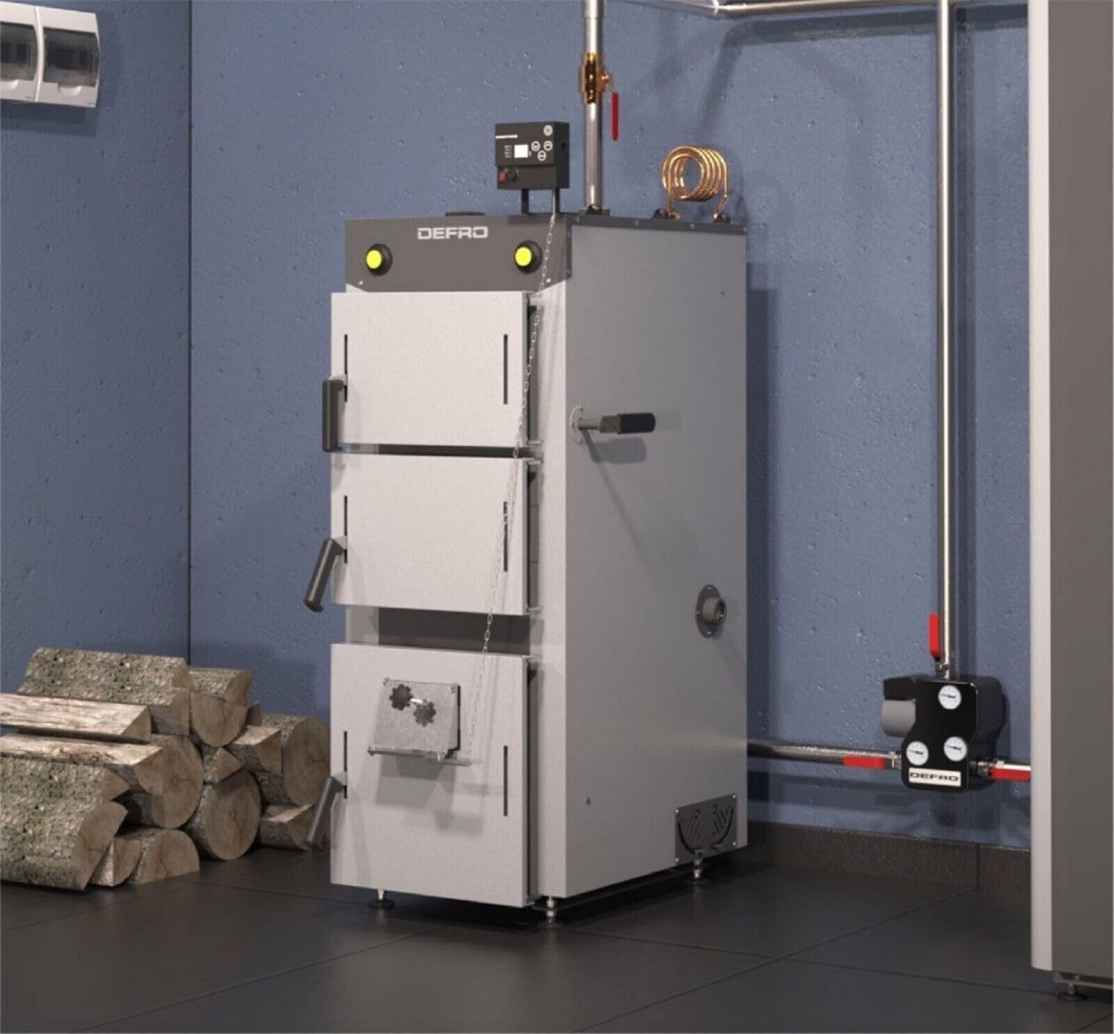 Defro Firewood Plus Holzkessel, 12 kW, Naturzugkessel für Zentralheizung, Scheitholzbetrieb