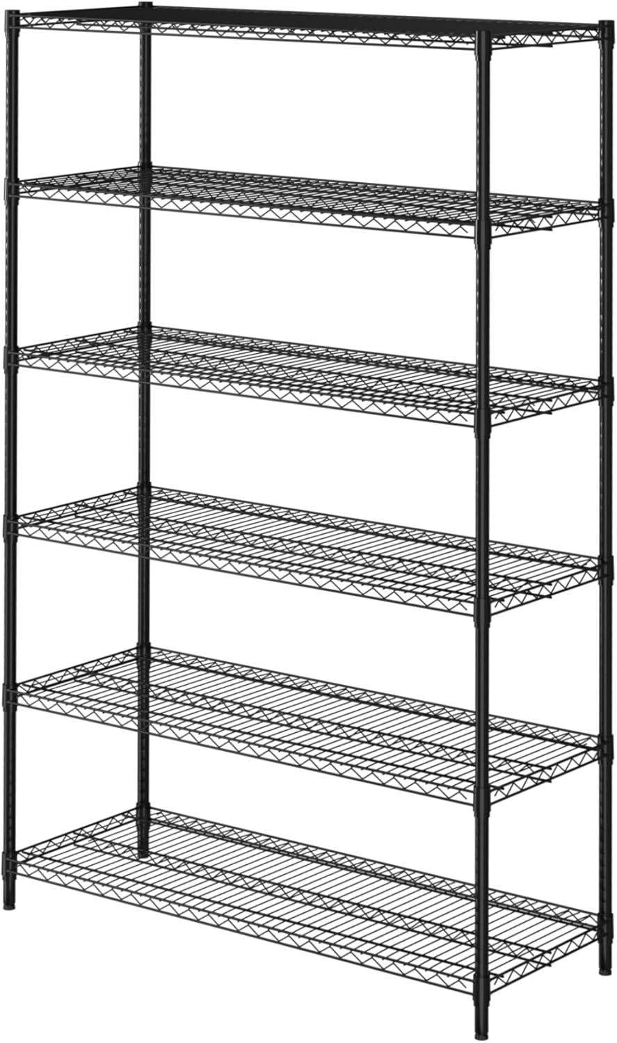 Giantex 4-Tier Storage Shelves, Adjustable Wire Shelf Rack w/4 Removable Hooks, Sturdy Steel Commercial Shelf, Heavy Duty Metal Shelving Unit for Kitchen, Garage, Pantry, Restaurant