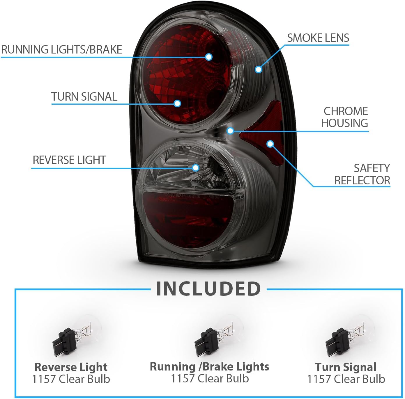 AmeriLite Smoke Replacement Brake Tail Lights Set For 02-07 Jeep Liberty SUV - Passenger (Right) and Driver (Left) Side