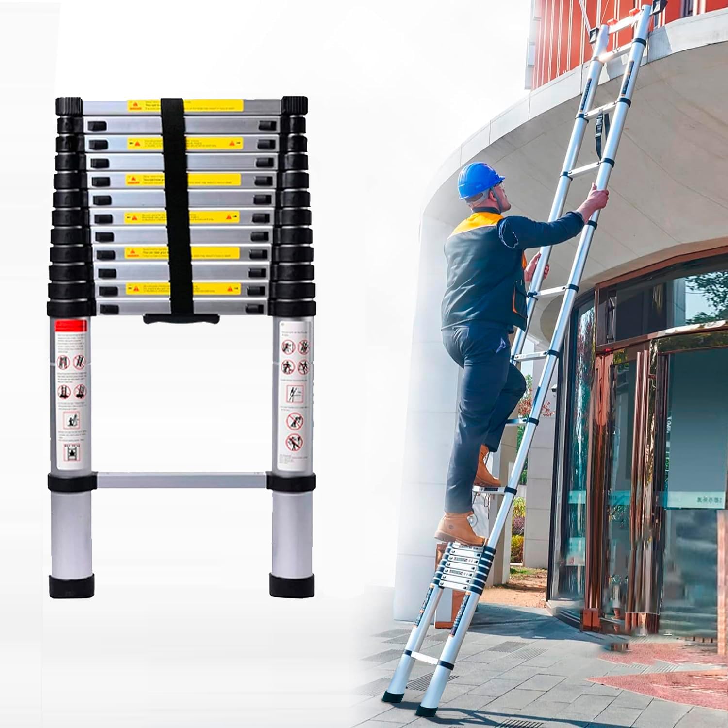 Neo Extendable Portable Foldable Telescopic Ladder Multi-Purpose Aluminium Telescoping Ladder Sturdy Loft Ladder with EN131 Certificate (2.9M)
