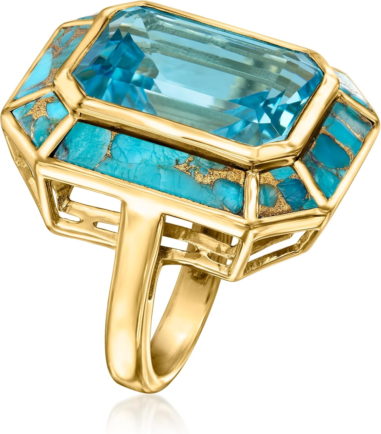 Ross-Simons 13.00 Carat Swiss Blue Topaz and Turquoise Ring in 18kt Gold Over Sterling - Image 3