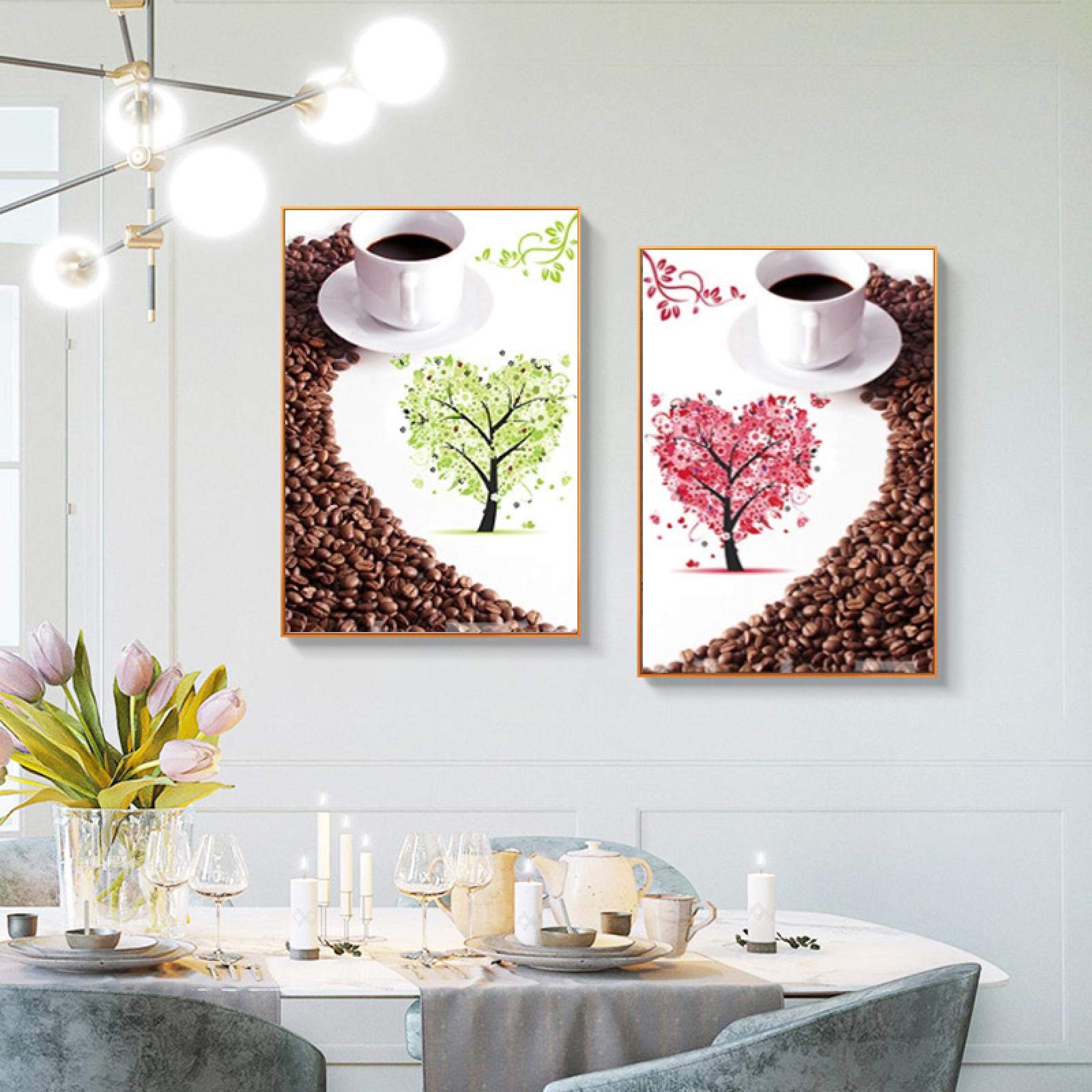 Yooyu Carteles e impresiones modernos Arte de la pared Pintura en lienzo Grano de café Corazón Cartel para la decoración del restaurante Decoración del café 60x80cm (24x32in) x2 con marco