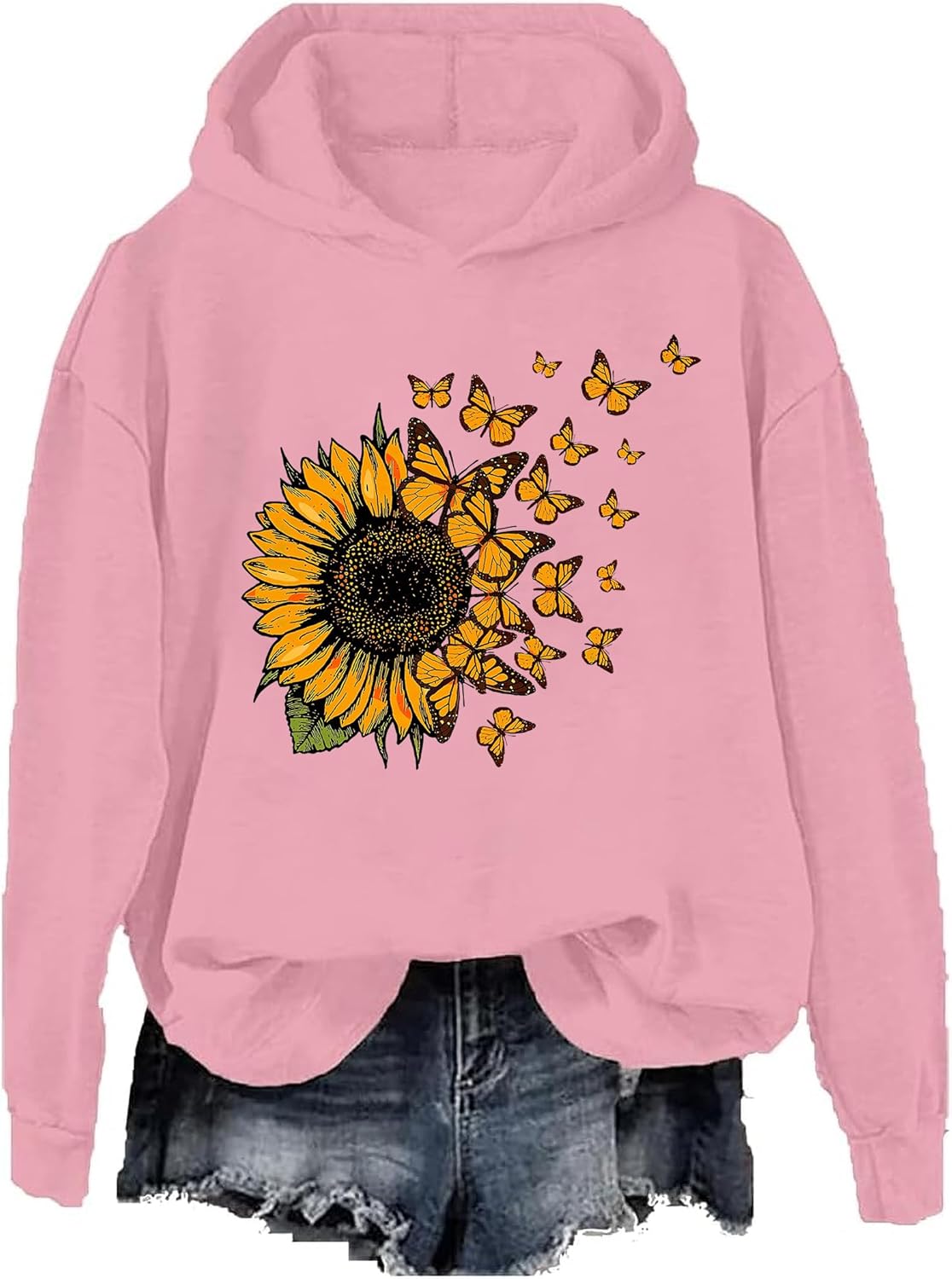 Butterfly Sunflower Hoodie - Flying Butterflies Sweatshirt - Image 6