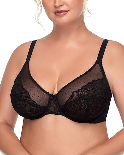HSIA Minimizer Bras for Women Enchante Full Coverage Underwire Bras Plus Size Lifting Floral Lace Bra for Heavy Breast