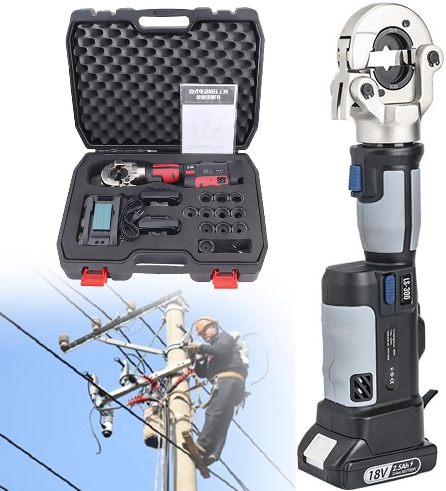 Herramienta de crimpado hidráulica eléctrica, crimpadora de terminales de cable de alto rendimiento. Kit de herramientas para terminales de cables eléctricos, rango de 16 a 300 mm² red