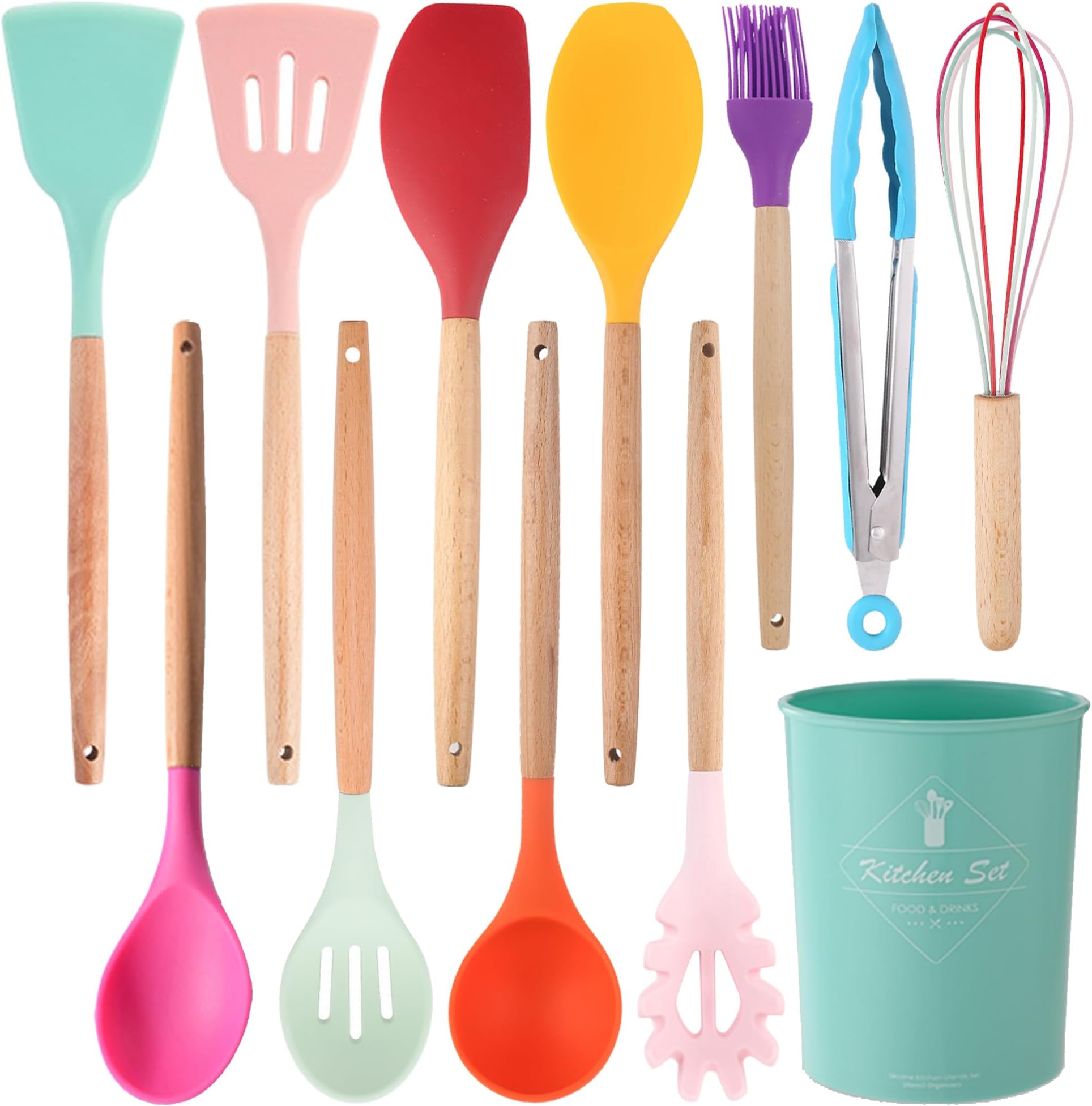 Silicone Kitchen Utensils Set, 12-piece Silicone Cooking Utensils Set Non-stick Cookware Is Heat-resistant, BPA-free, Stirring Kitchen Tools Set,Spoon,Tongs,Whisk,Brush,Spatula (Colorful )